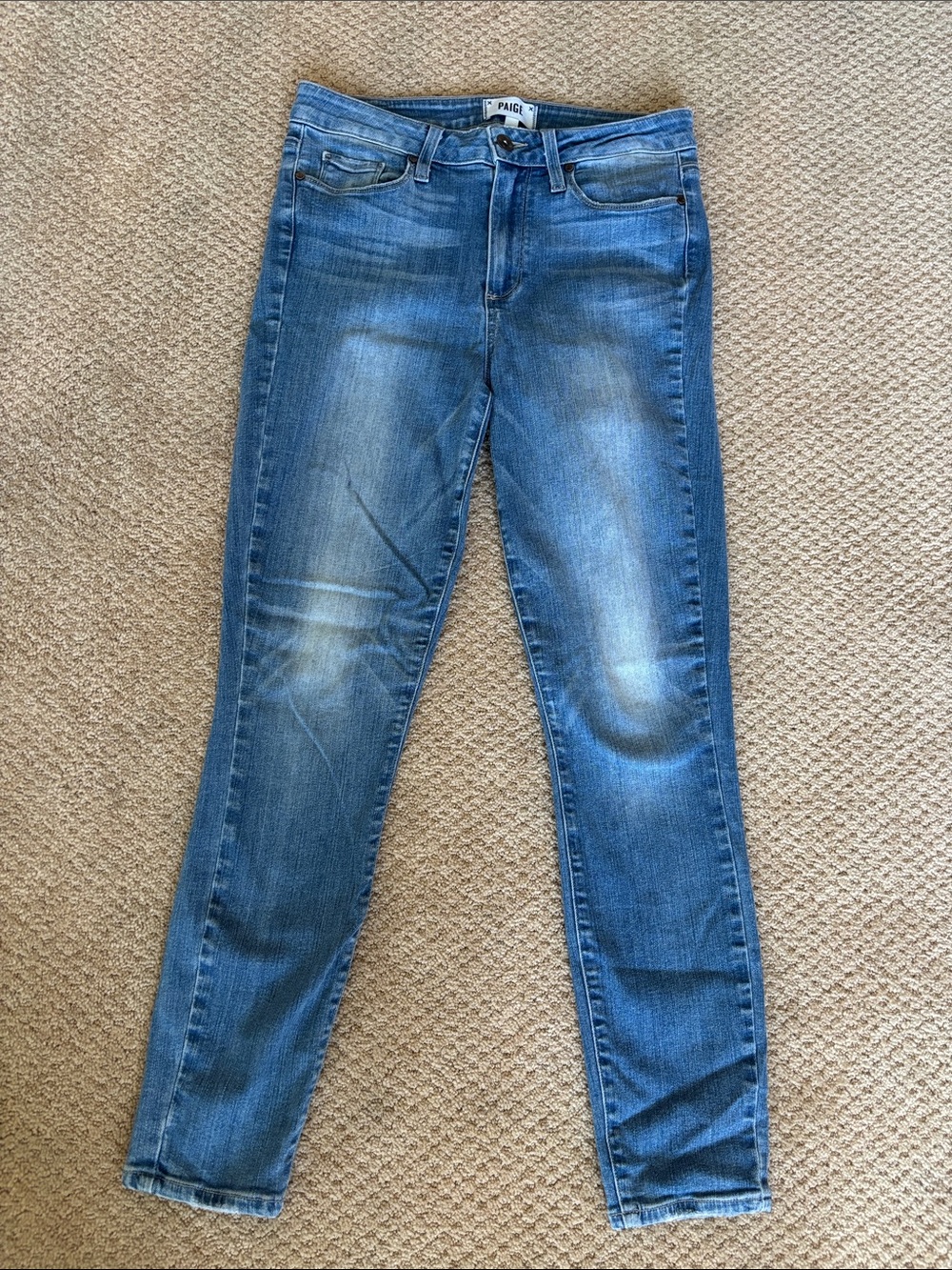 EUC Hoxton Crop PAIGE Women's Skinny Jeans in Medium Blue Wash